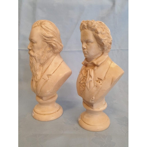 64 - Collection of Marble Effect and Plaster Busts; Brahms, Beethoven, Socrates and Homere (Ave. H: 22cm)... 