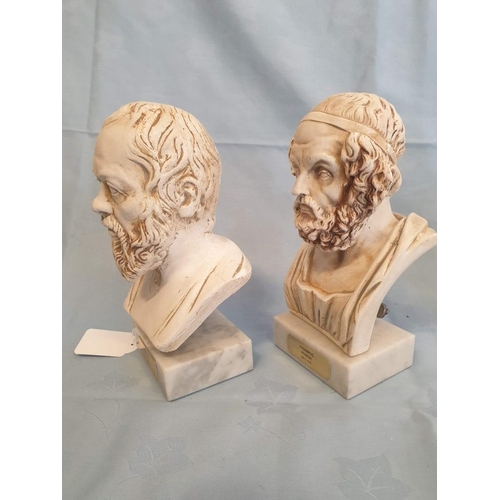 64 - Collection of Marble Effect and Plaster Busts; Brahms, Beethoven, Socrates and Homere (Ave. H: 22cm)... 