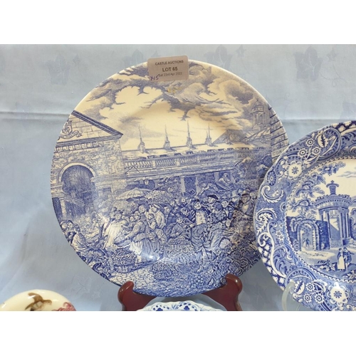 65 - Collection of China & Porcelain Items; 2 x Blue & White (English) Plates, Cat Ornament from Thailand... 