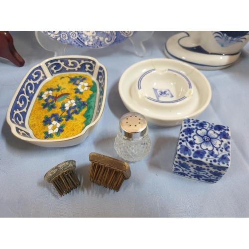 65 - Collection of China & Porcelain Items; 2 x Blue & White (English) Plates, Cat Ornament from Thailand... 