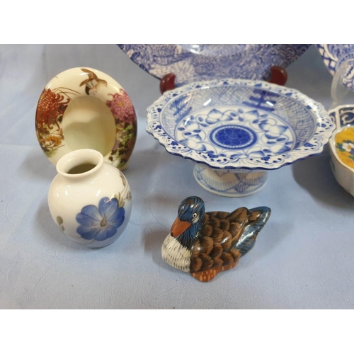 65 - Collection of China & Porcelain Items; 2 x Blue & White (English) Plates, Cat Ornament from Thailand... 