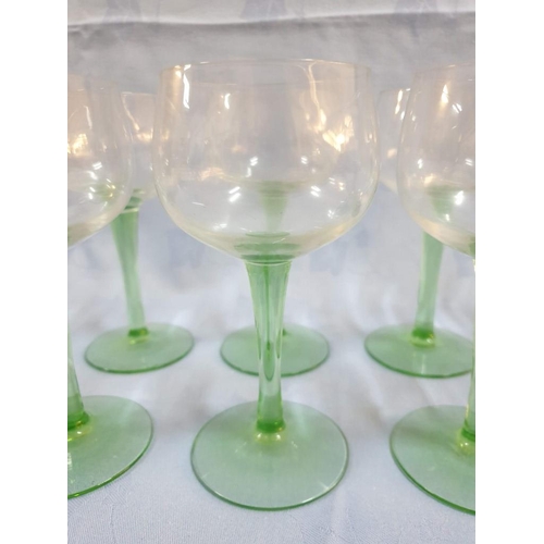 95 - Set of 6 x Vintage Wine Glasses with Green Stem, Together with Pair of Similar (8)