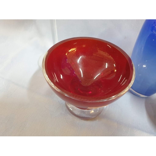 96 - Collection of Coloured Glassware; Red Dartington Glass Dish, Pair of White Glass / Candle Holders wi... 