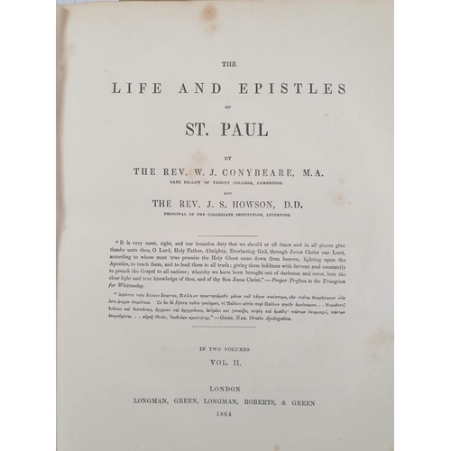 99 - 2 x Antique Books; The Life and Epistles of St. Paul', Volume I and II (1864), by Rev. W.J. Conybear... 