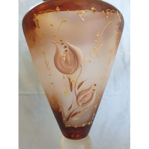 160 - Hand Blown Glass Vase, Hand Painted and Decorated with Brown Tones, Flowers and Gold Detail, (Approx... 