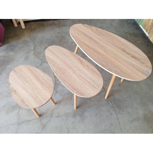 236 - Nest of 3-Tables, Light Wood Effect Pebble Shape with 3-Turned Wood Legs (3)