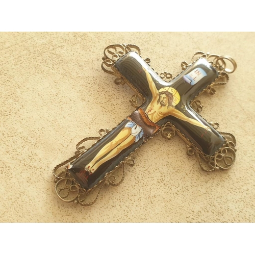 362 - Decorative 950 Silver Crucifix Pendant Set with Amber Colour Stone, Together with 925 Silver Round P... 