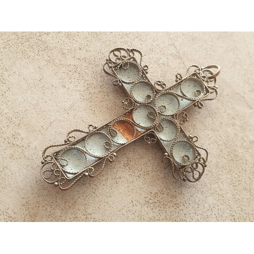 362 - Decorative 950 Silver Crucifix Pendant Set with Amber Colour Stone, Together with 925 Silver Round P... 