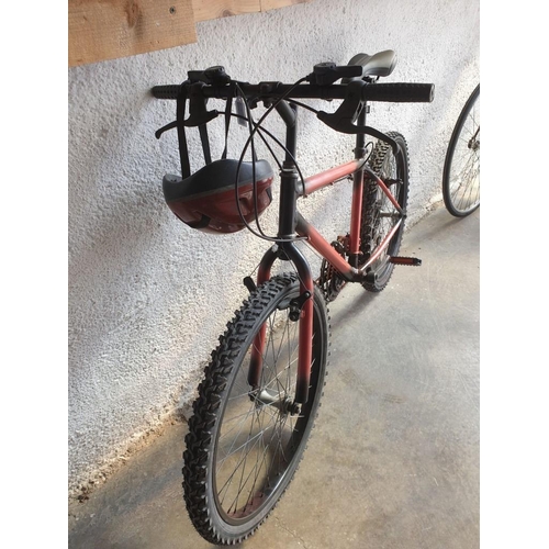 66 - Men's Mountain Bike (Red & Black), 18-Speed, Shimano Gear, Plus Helmet