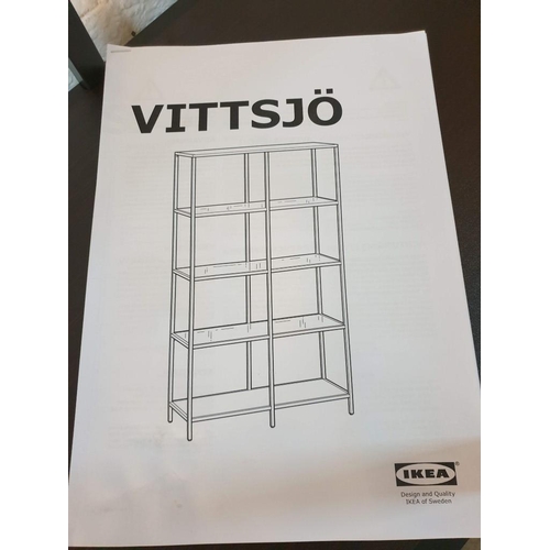 87 - Modern Black Metal Shelf Unit with Glass & Black Shelves; Ikea 'Vittsjo', (Approx. 100 x 36 x 175cm)