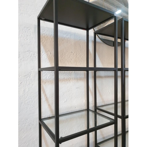 88 - Modern Black Metal Shelf Unit with Glass & Black Shelves; Ikea 'Vittsjo', (Approx. 51 x 36 x 175cm)