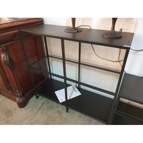 89 - 2 x Modern Black Metal Shelf Unit with Glass & Black Shelves; Ikea 'Vittsjo', (Approx. 100 x 36 x 94... 