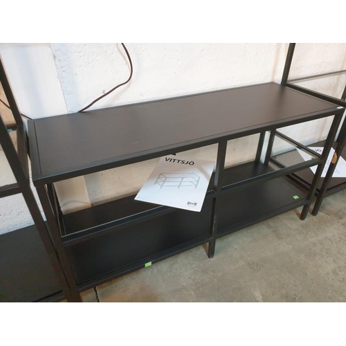 89 - 2 x Modern Black Metal Shelf Unit with Glass & Black Shelves; Ikea 'Vittsjo', (Approx. 100 x 36 x 94... 