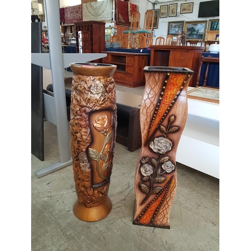 427 - Pair of Large Vase / Planters Gold Coloured with Flower Designs (H:70cm)