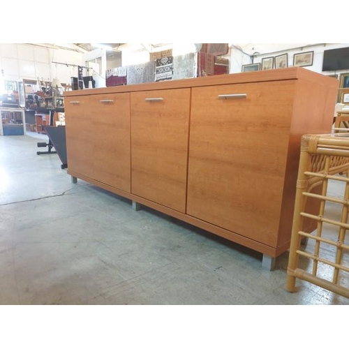 142 - Modern Cherry Colour Wood Sideboard with 4-Cupboards over Metal Legs (Approx. 200 x 47 x 81cm)