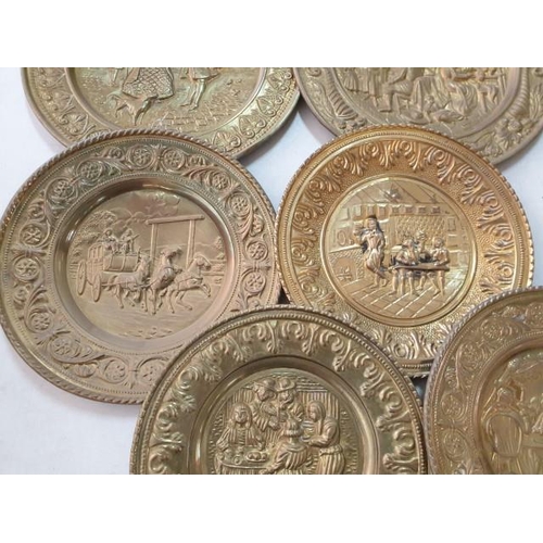 149 - Collection of 6 x Vintage Brass Relief Wall Plates (6)