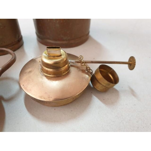 150 - Collection of Copper Items; 2 x Graduating Milk Measuring Cups with Long Handle, Coffee Pot, Jug, Sm... 