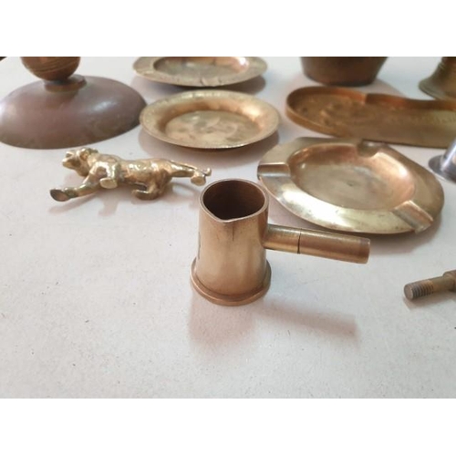 152 - Collection of Vintage Copper, Brass & Metal Items; Vase, Fireplace Brush, Crumb Tray, Ashtrays, Tea ... 