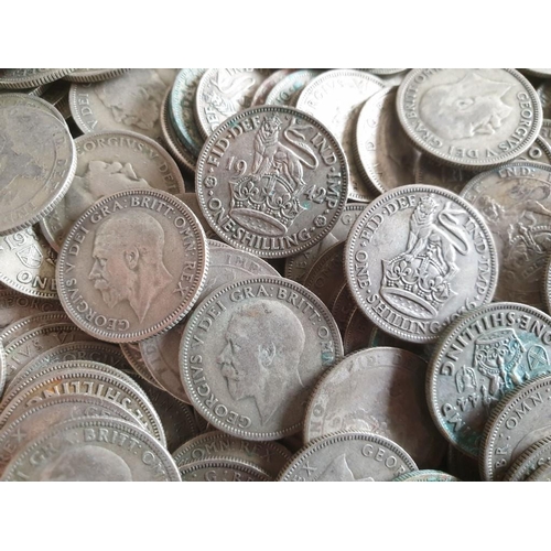 204 - Huge Quantity / Collection of Silver (.500) British One Shilling Coins (George V, 1920-1946), (Total... 