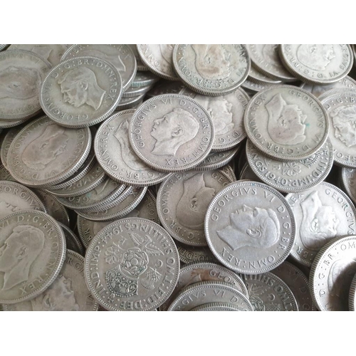 208 - Huge Quantity / Collection of Silver (.500) British Two Shilling Coins (George V, 1920-1946), (Total... 