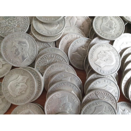 208 - Huge Quantity / Collection of Silver (.500) British Two Shilling Coins (George V, 1920-1946), (Total... 