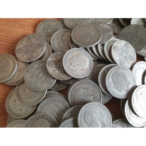 209 - Huge Quantity / Collection of Silver (.500) British Florin Coins (George V, 1920-1946), (Total Weigh... 