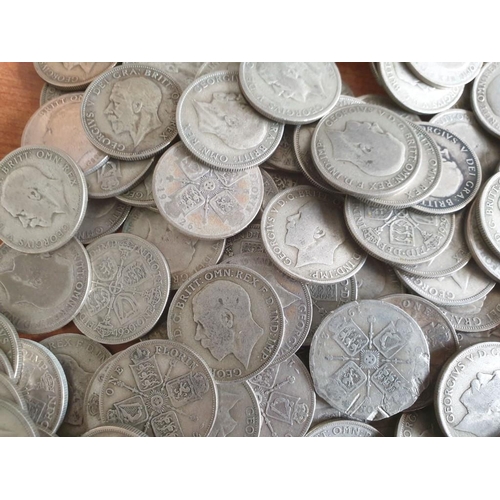 209 - Huge Quantity / Collection of Silver (.500) British Florin Coins (George V, 1920-1946), (Total Weigh... 