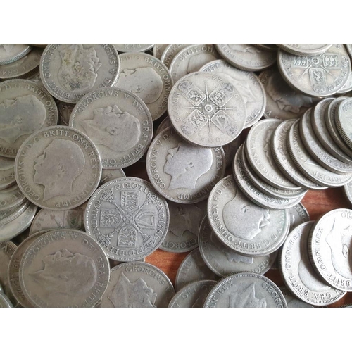 209 - Huge Quantity / Collection of Silver (.500) British Florin Coins (George V, 1920-1946), (Total Weigh... 