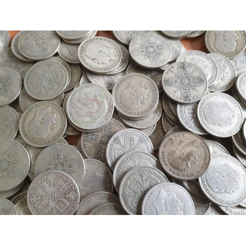 209 - Huge Quantity / Collection of Silver (.500) British Florin Coins (George V, 1920-1946), (Total Weigh... 