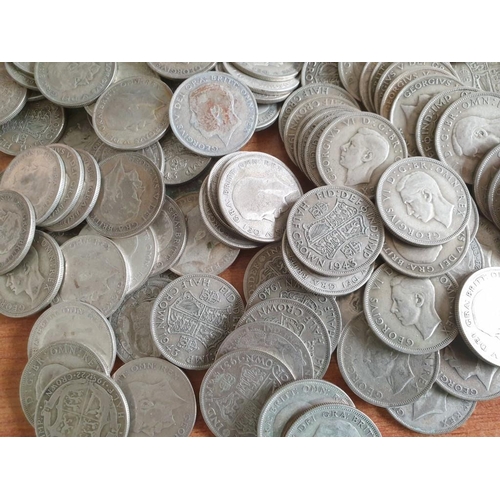 210 - Huge Quantity / Collection of Silver (.500) British Half Crown Coins (George V, 1920-1946), (Total W... 