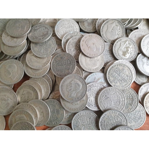 210 - Huge Quantity / Collection of Silver (.500) British Half Crown Coins (George V, 1920-1946), (Total W... 