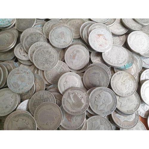 210 - Huge Quantity / Collection of Silver (.500) British Half Crown Coins (George V, 1920-1946), (Total W... 