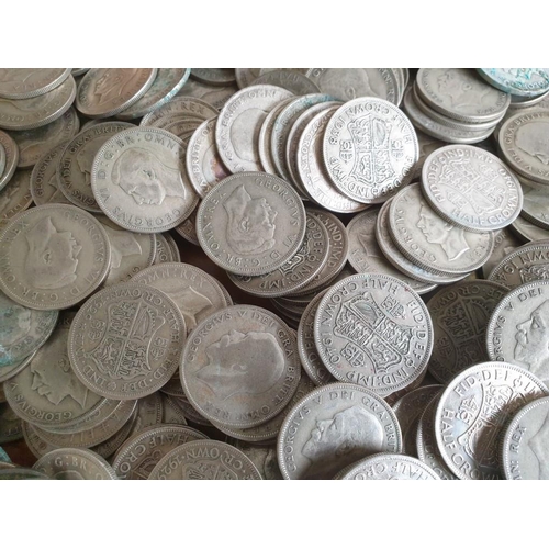 210 - Huge Quantity / Collection of Silver (.500) British Half Crown Coins (George V, 1920-1946), (Total W... 