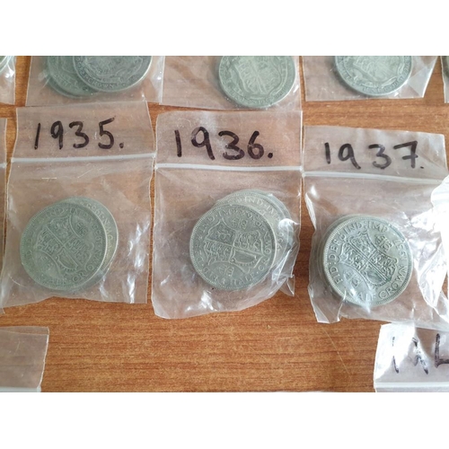 211 - Large Collection of Silver (.500) British Half Crown Coins (George V, 1920-1946), (Total Weight Appr... 