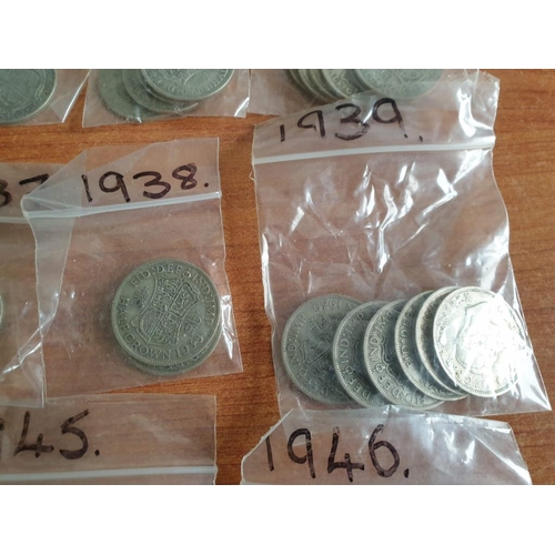 211 - Large Collection of Silver (.500) British Half Crown Coins (George V, 1920-1946), (Total Weight Appr... 