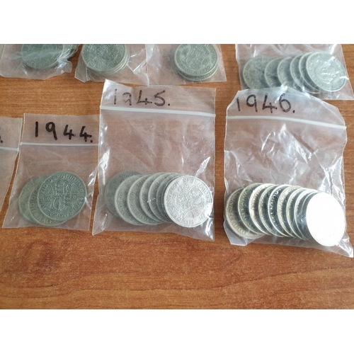 211 - Large Collection of Silver (.500) British Half Crown Coins (George V, 1920-1946), (Total Weight Appr... 