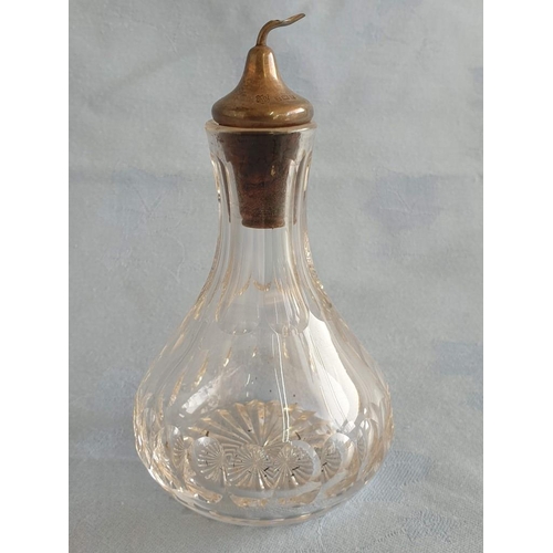 73A - Antique Crystal Perfume Bottle with Sterling Silver Top (Made in England), Together with Small Cryst... 