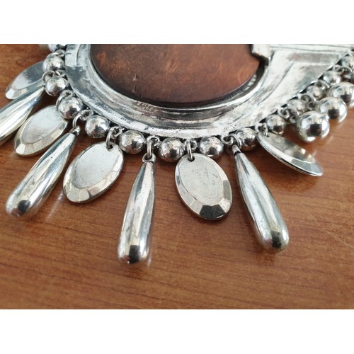 157 - Decorative White Metal Bedouin Style Necklace with Round Wood Centre, Hanging Parts and Bead Necklac... 