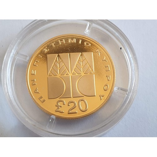 100C - Cyprus 1992 £20 Gold Proof Coin in Capsule and Presentation Case; 22ct Gold, 7.98g, Ø: 22mm, Limited... 