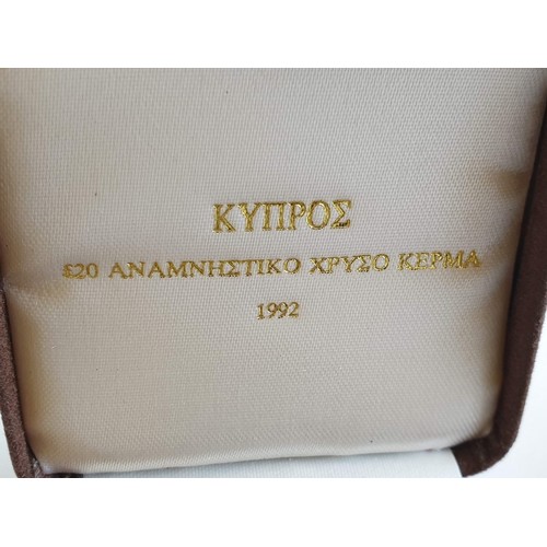 100C - Cyprus 1992 £20 Gold Proof Coin in Capsule and Presentation Case; 22ct Gold, 7.98g, Ø: 22mm, Limited... 