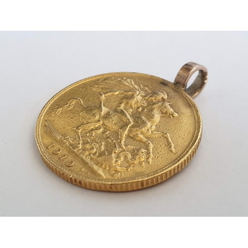 100E - British 1910 Full Sovereign (Edward V11), London Mint, 22ct Gold, with Pendant Loop, Approx. 8.3g, Ø... 