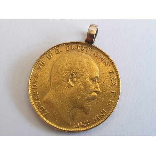 100E - British 1910 Full Sovereign (Edward V11), London Mint, 22ct Gold, with Pendant Loop, Approx. 8.3g, Ø... 