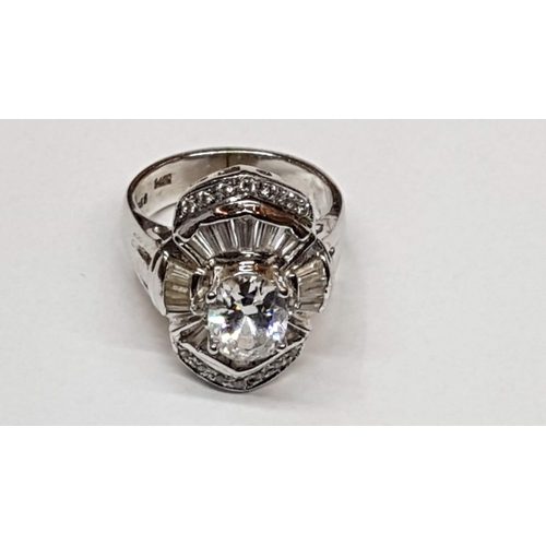 101A - 14ct White Gold Ring with Cubic Zircons Central Stone and Cluster of Clear Stones, Total weight Appr... 