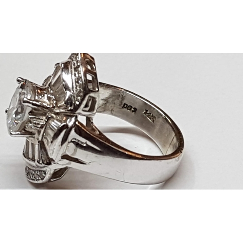 101A - 14ct White Gold Ring with Cubic Zircons Central Stone and Cluster of Clear Stones, Total weight Appr... 