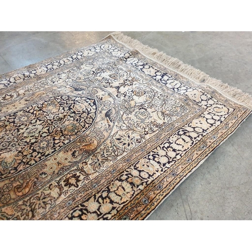 300A - Hand Woven Kashmir Persian Silk Carpet / Wall Hanging (Approx. 95 x 65cm)