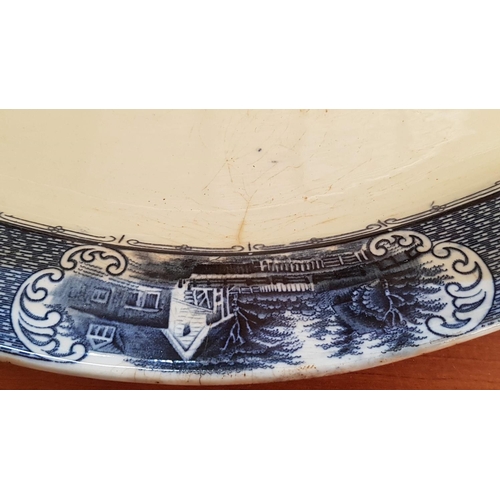 851 - Large Oval Antique Blue / White Dish (33 x 45.5cm), (A/F)