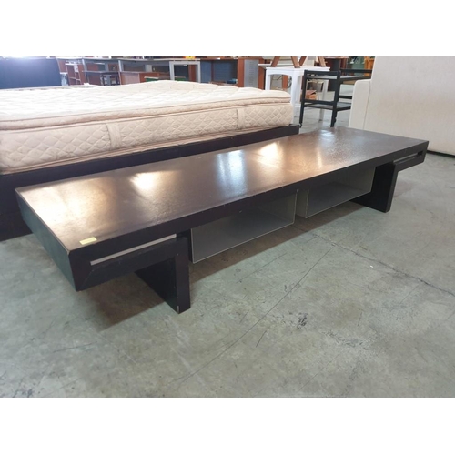 852 - Black Ash Effect Low / Long Modern TV Lounge Unit with 2 x Grey Metal Recessed Shelves Under for DVD... 