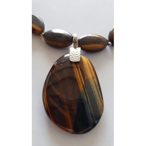 861 - Tiger Eye Necklace (L:51cm) with Silver (.925) Clasp and Beads