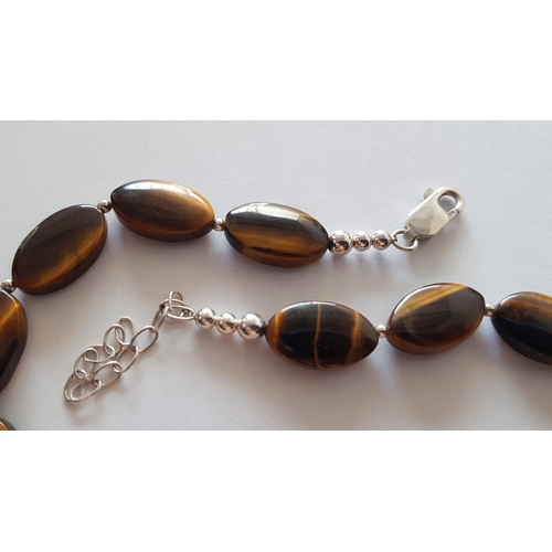 861 - Tiger Eye Necklace (L:51cm) with Silver (.925) Clasp and Beads