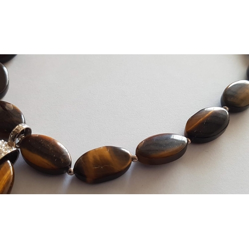 861 - Tiger Eye Necklace (L:51cm) with Silver (.925) Clasp and Beads